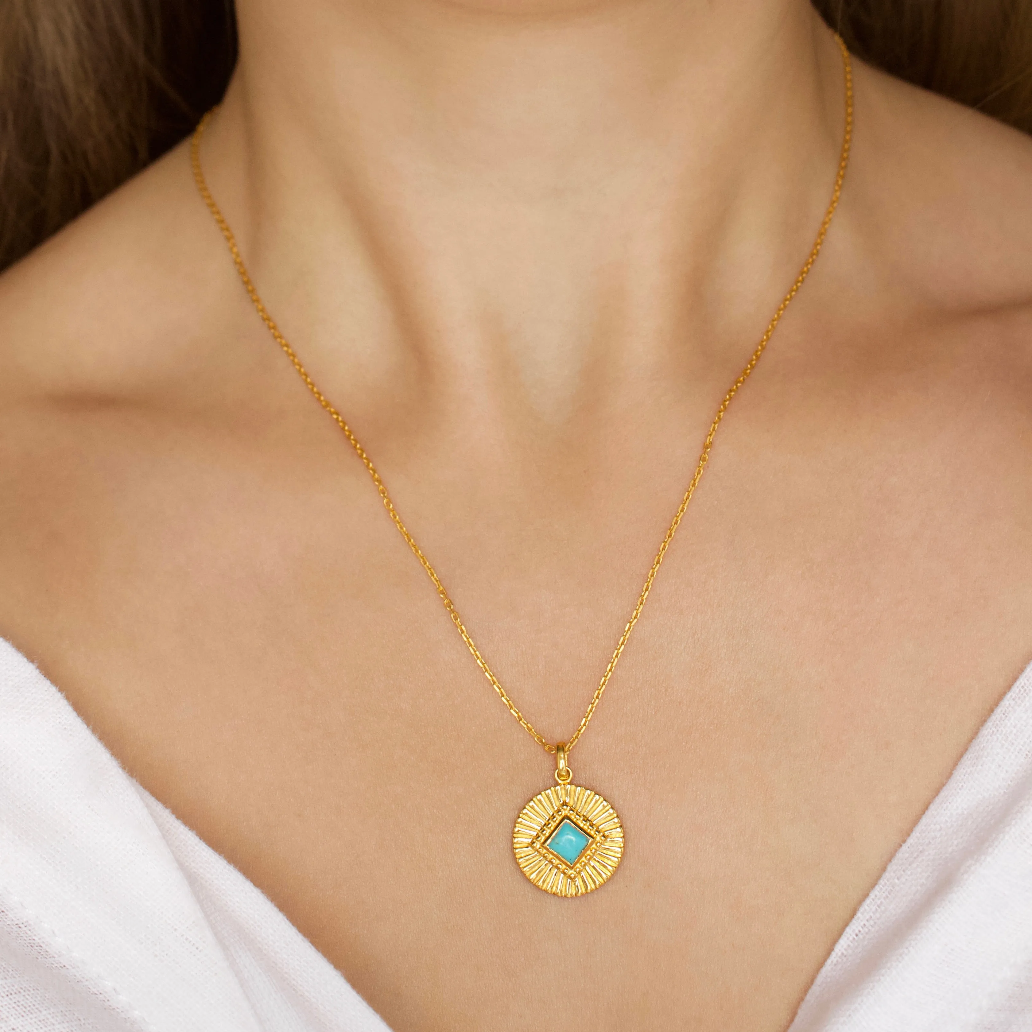 Turquoise Sunray Coin Necklace