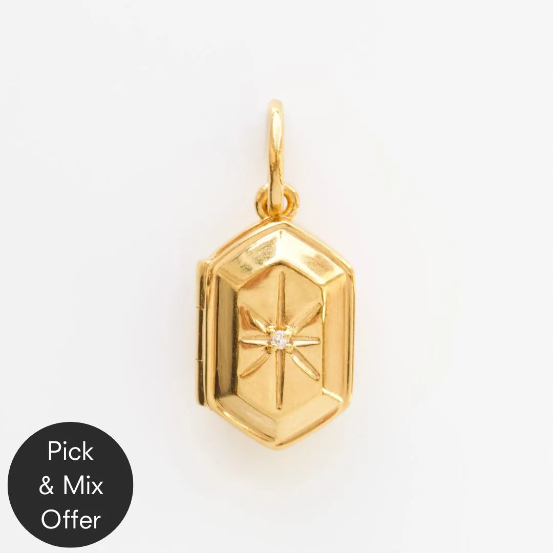 Vintage Hexagon Diamond Star Set Locket