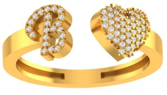 VS Diamonds & 10K Gold Initial B Heart Ring