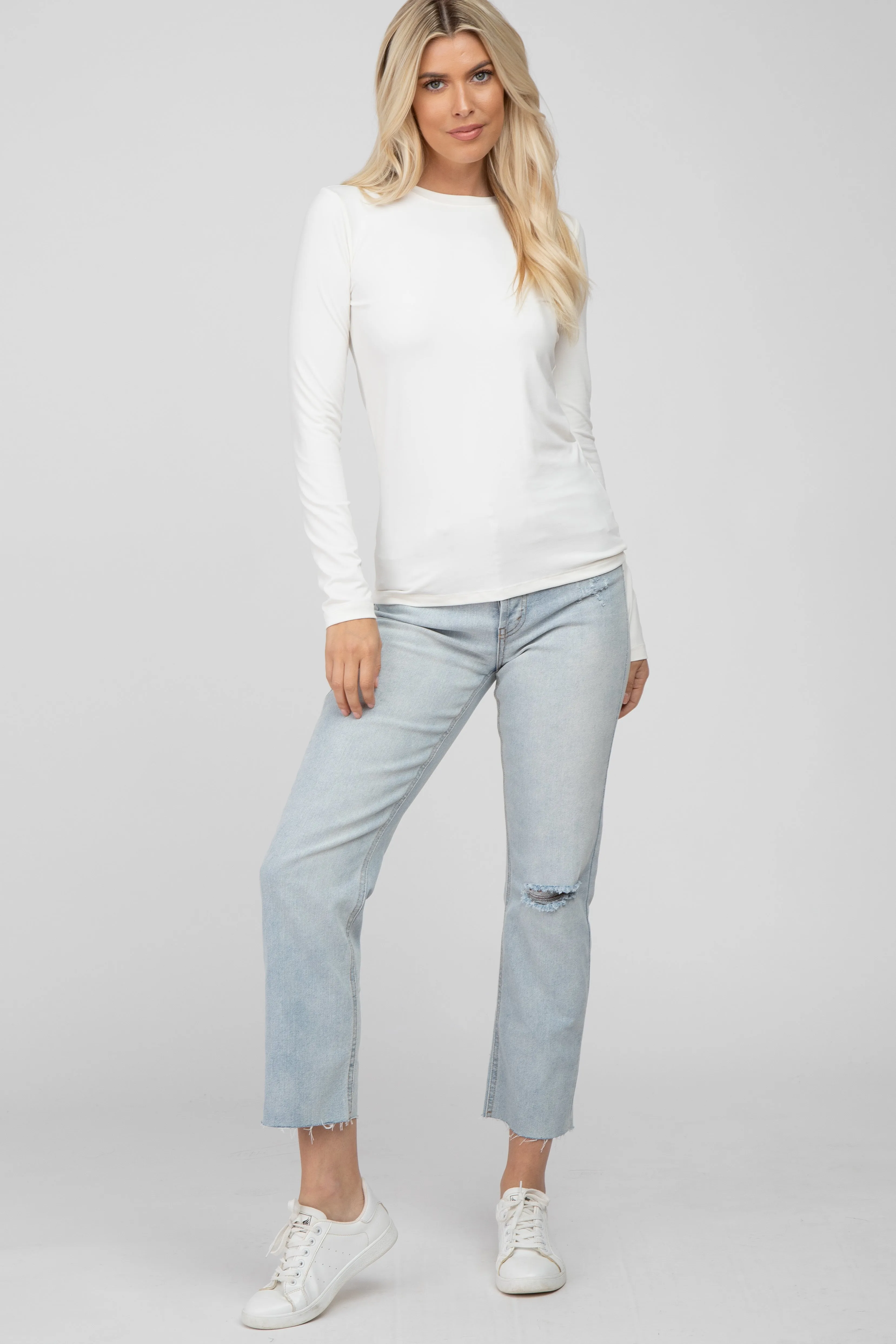 White Long Sleeve Basic Top