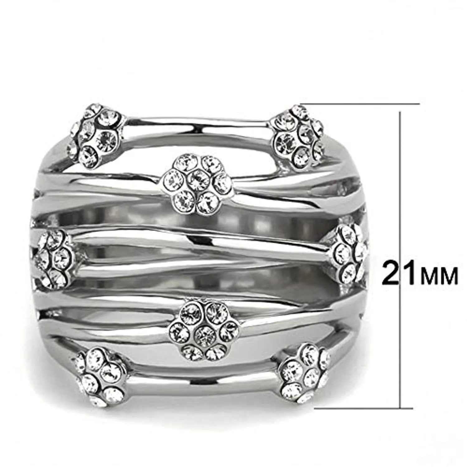 WildKlass Stainless Steel Flower Ring High Polished (no Plating) Women Top Grade Crystal Clear