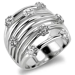 WildKlass Stainless Steel Flower Ring High Polished (no Plating) Women Top Grade Crystal Clear