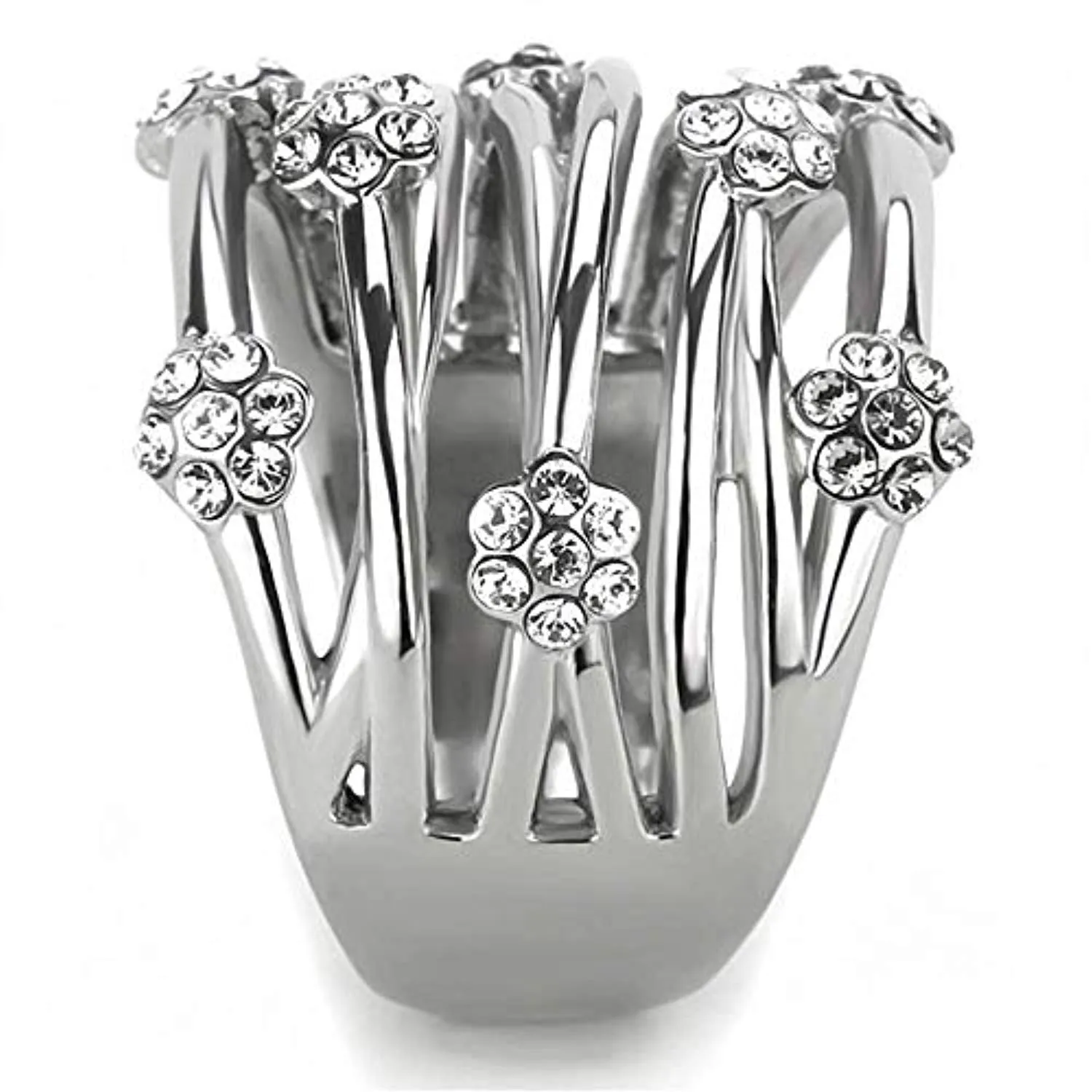 WildKlass Stainless Steel Flower Ring High Polished (no Plating) Women Top Grade Crystal Clear