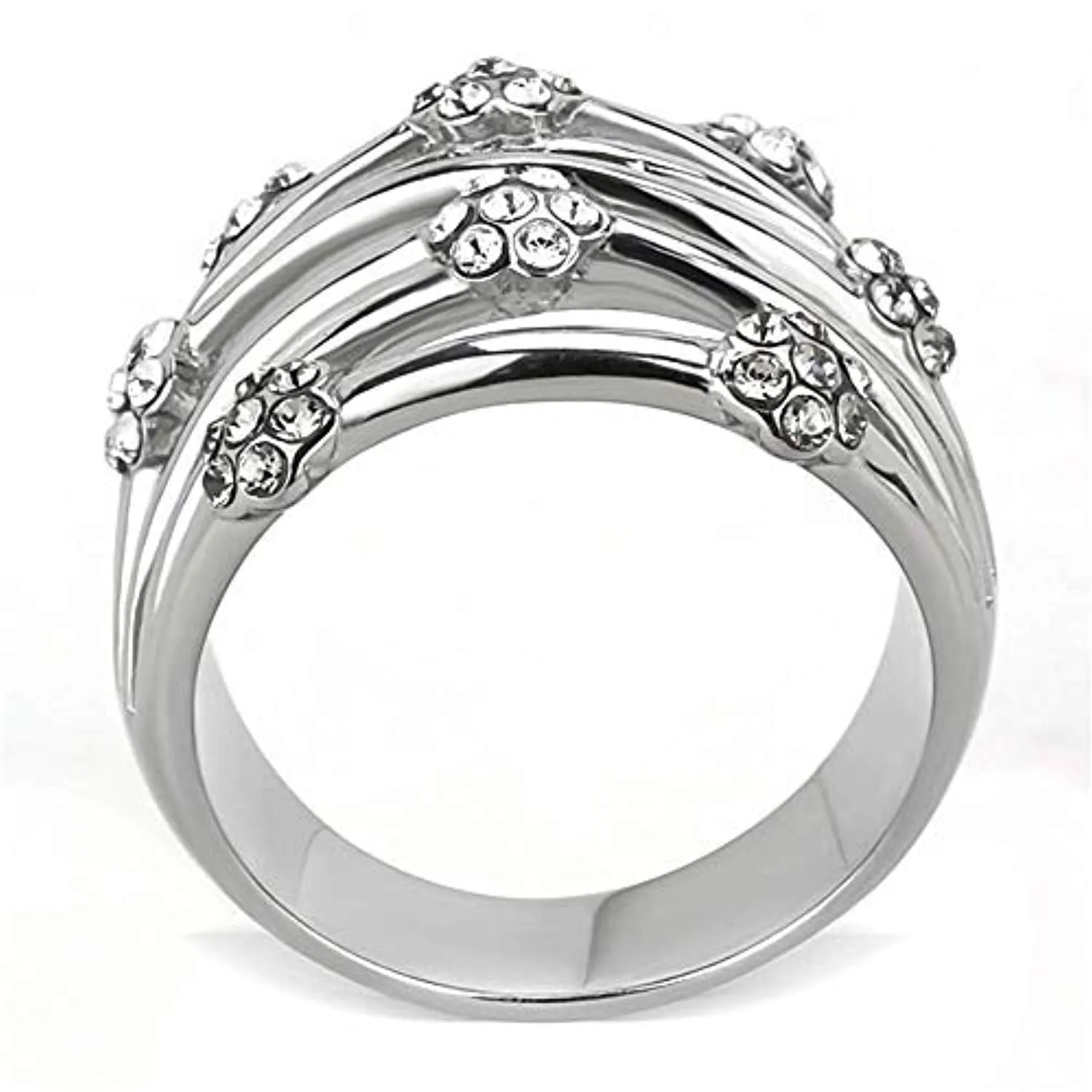 WildKlass Stainless Steel Flower Ring High Polished (no Plating) Women Top Grade Crystal Clear