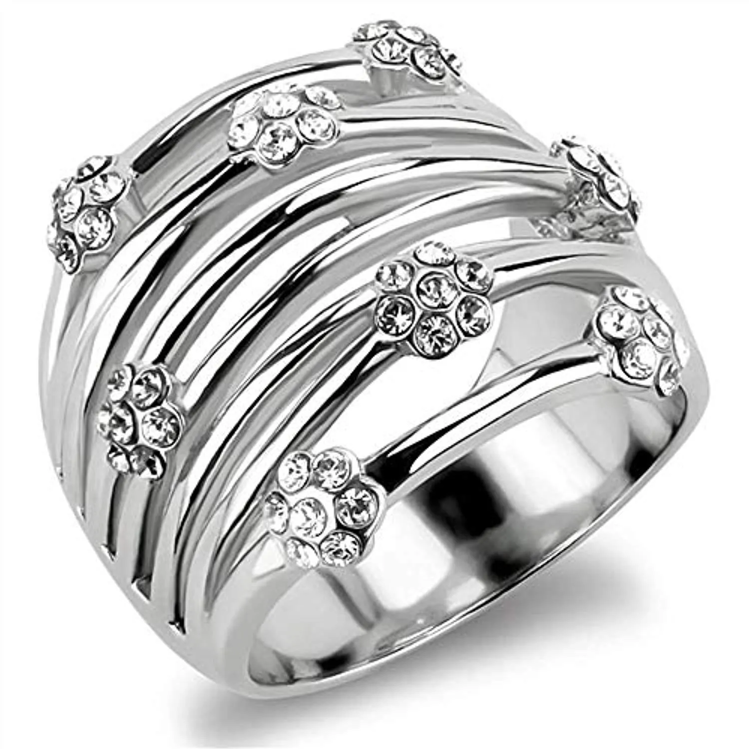 WildKlass Stainless Steel Flower Ring High Polished (no Plating) Women Top Grade Crystal Clear