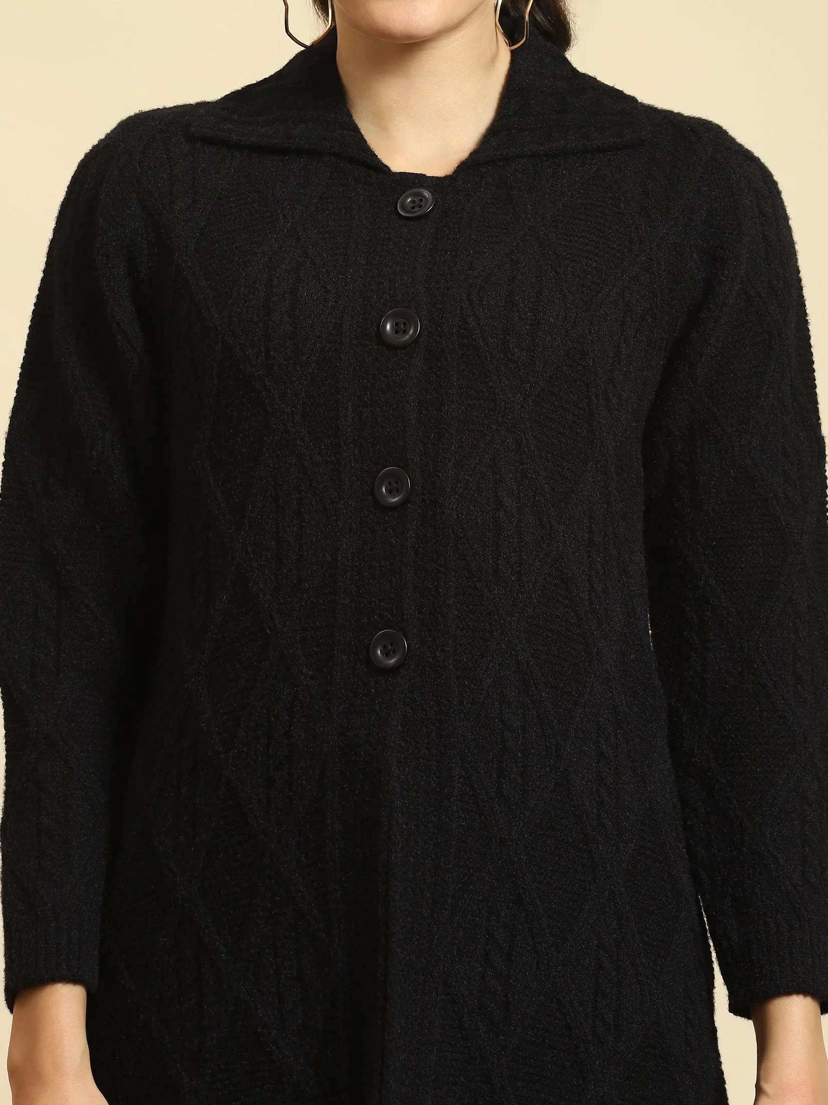 Women Black Solid Long Sweater