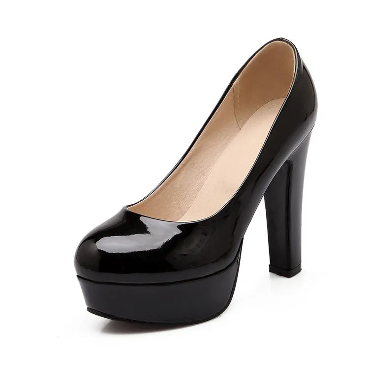 Women's Patent Leather Platform Pumps High Heels Shoes