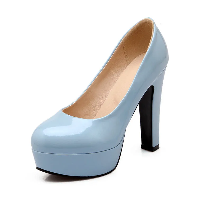 Women's Patent Leather Platform Pumps High Heels Shoes