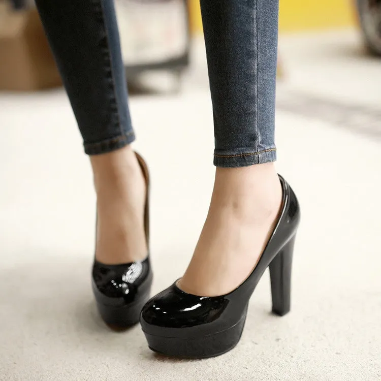 Women's Patent Leather Platform Pumps High Heels Shoes