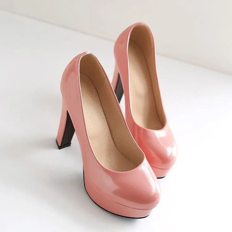 Women's Patent Leather Platform Pumps High Heels Shoes