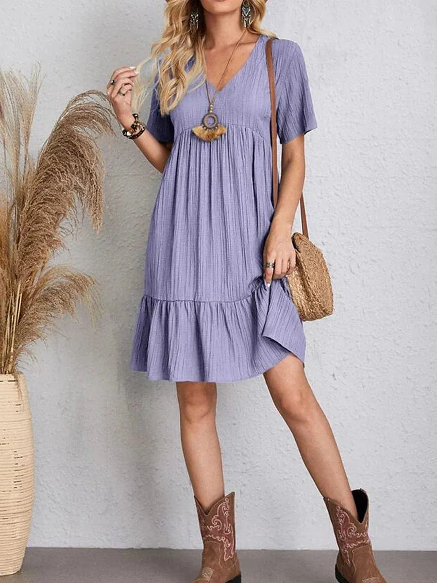 Women's Sleeveless Shift Dress with Ruffle V Neck