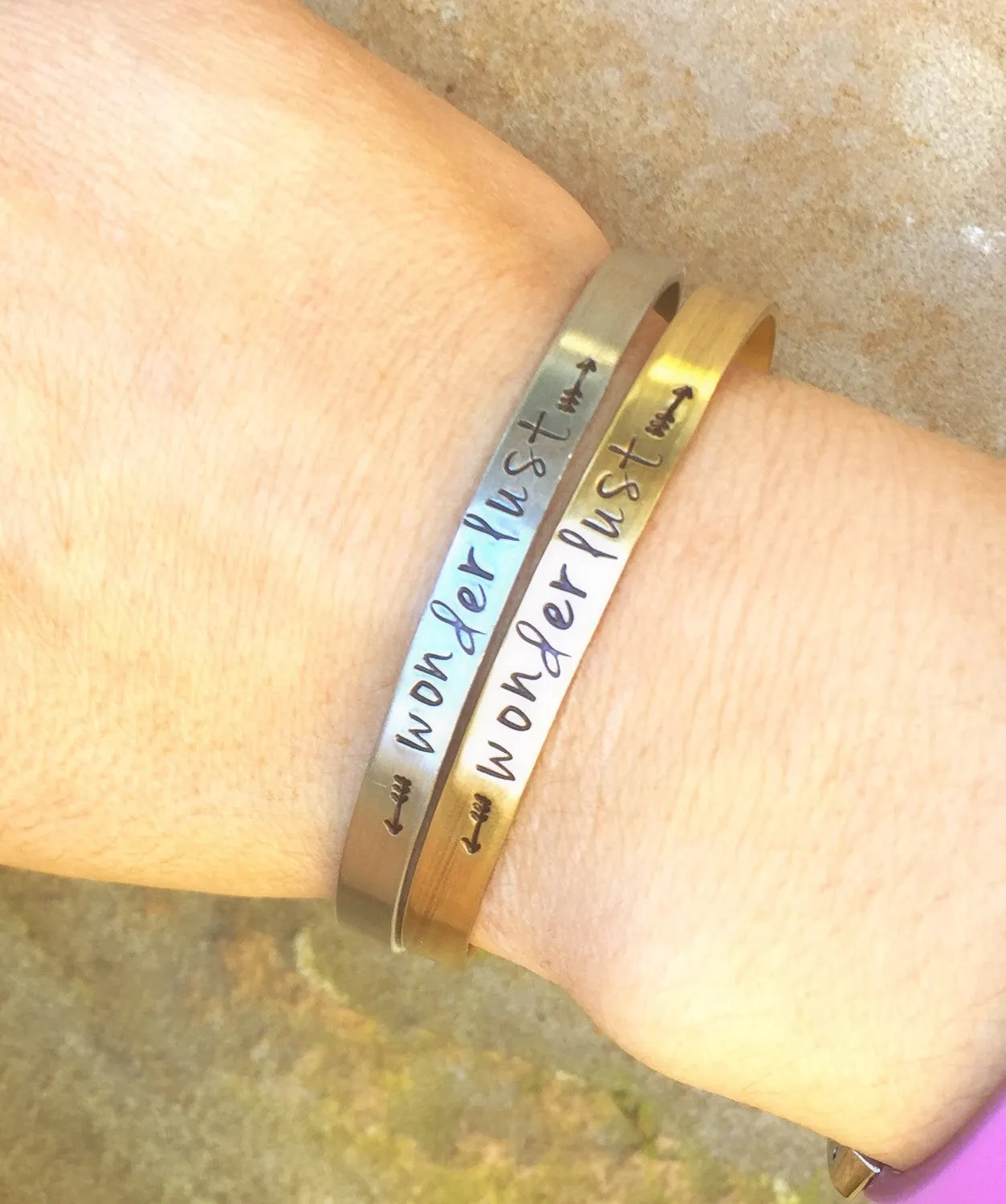 Wonderlust Cuff, Wanderlust Cuff, Personalized Skinny Bracelet, Hand Stamped Message Bracelet, Skinny Cuffs, natashaaloha